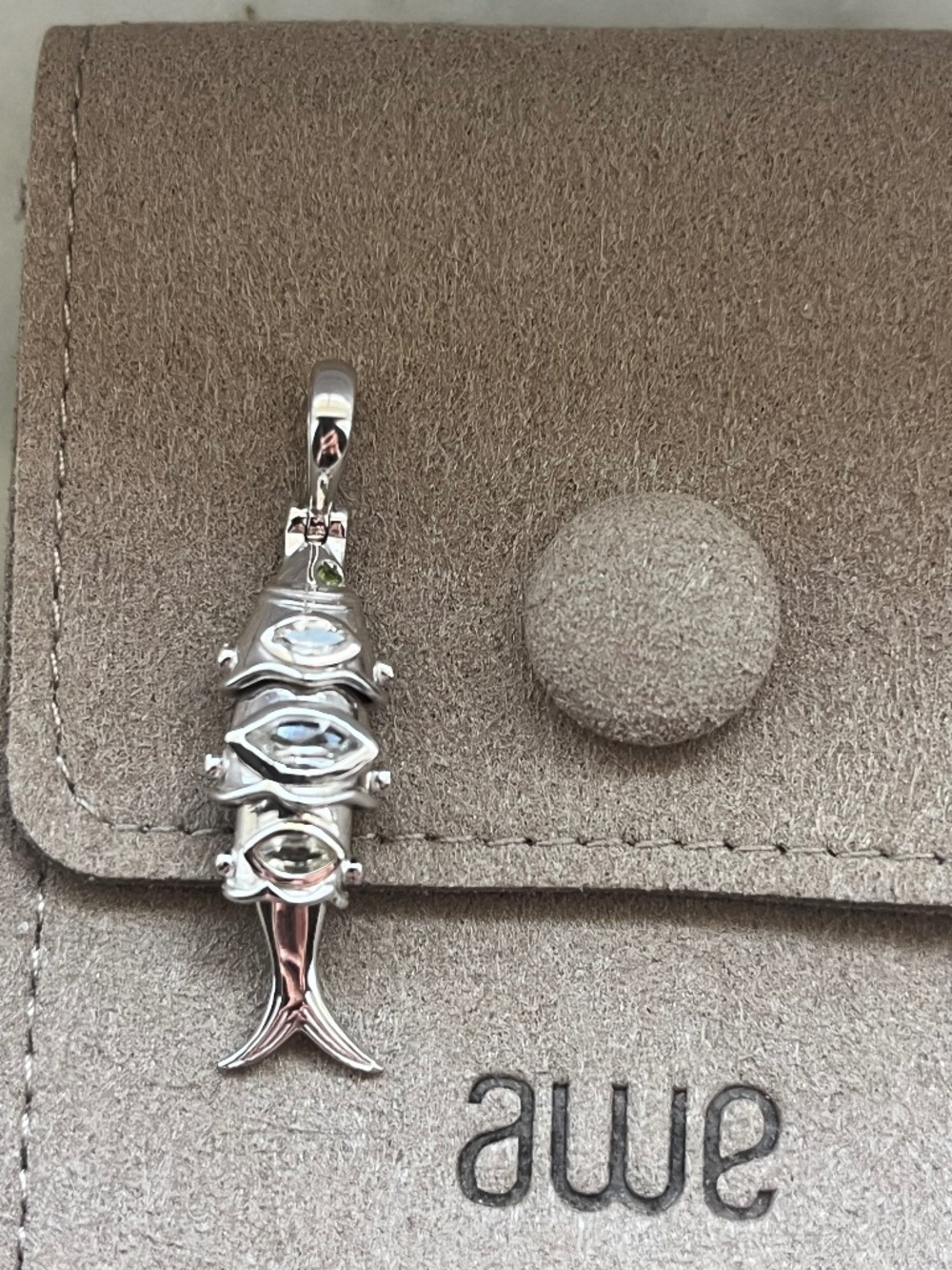Awe Inspired Sterling Silver Segmented White Topaz Lucky Fish Pendant Charm